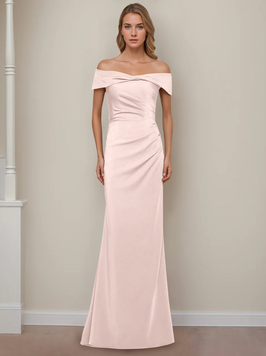 Trumpet/Mermaid Off-the-Shoulder Short Sleeves Floor-Length Mother of The Bride Dresses With Ruffles