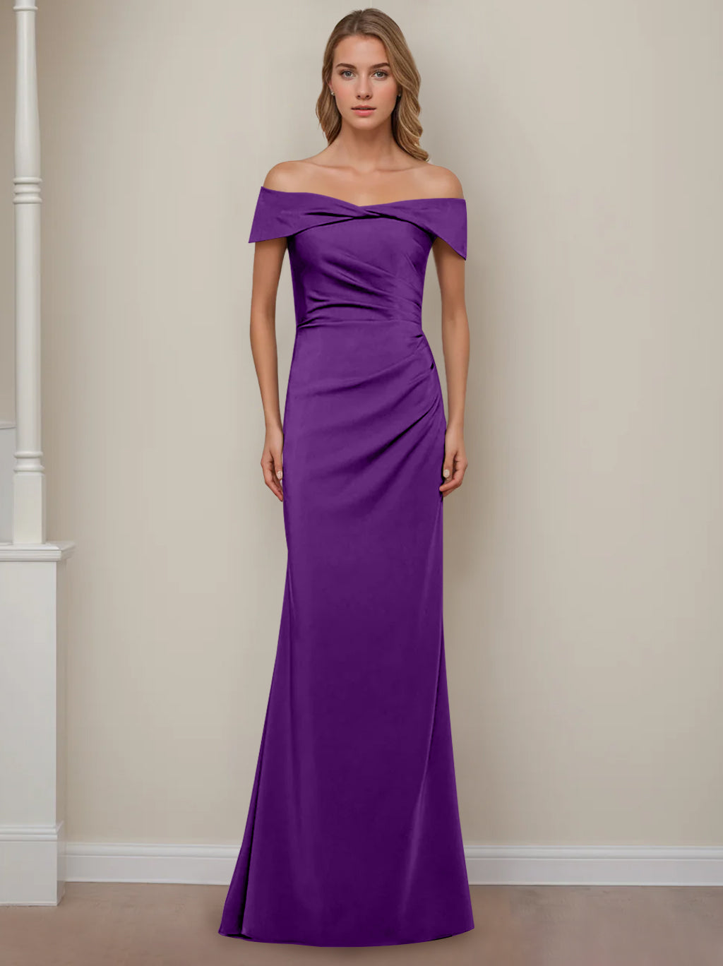 Trumpet/Mermaid Off-the-Shoulder Short Sleeves Floor-Length Mother of The Bride Dresses With Ruffles