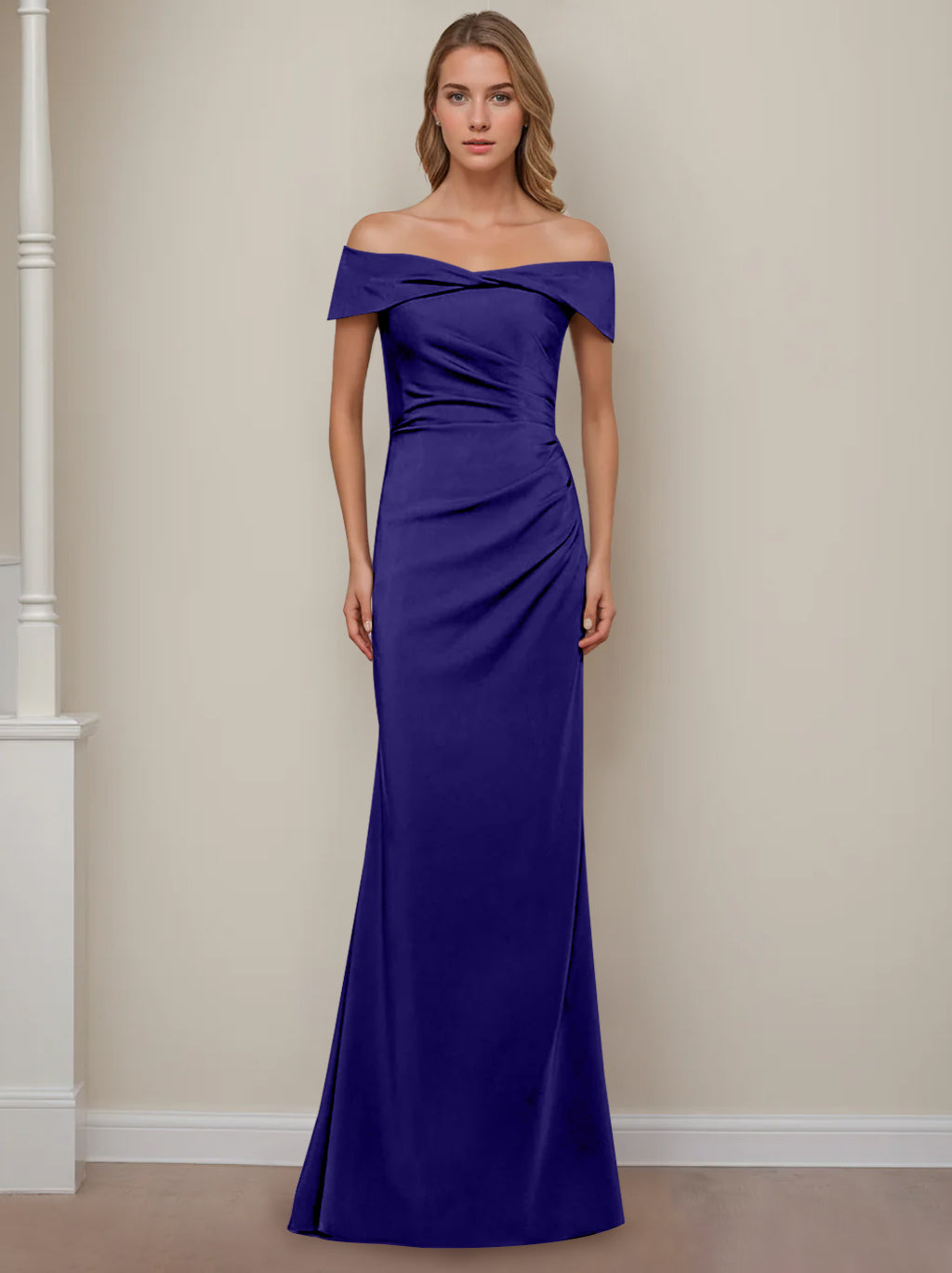 Trumpet/Mermaid Off-the-Shoulder Short Sleeves Floor-Length Mother of The Bride Dresses With Ruffles