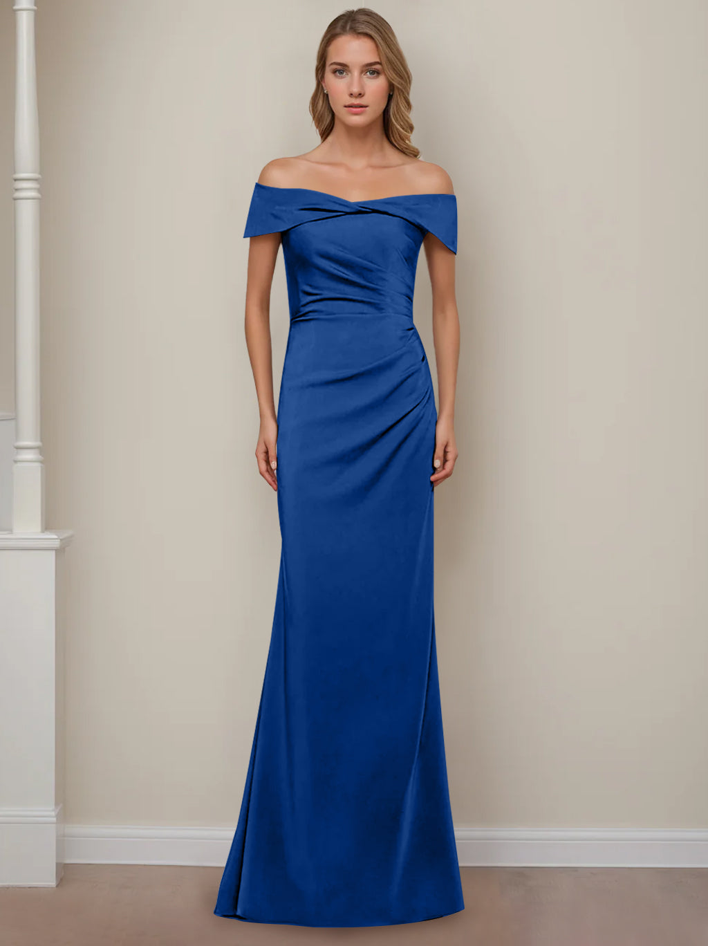 Trumpet/Mermaid Off-the-Shoulder Short Sleeves Floor-Length Mother of The Bride Dresses With Ruffles