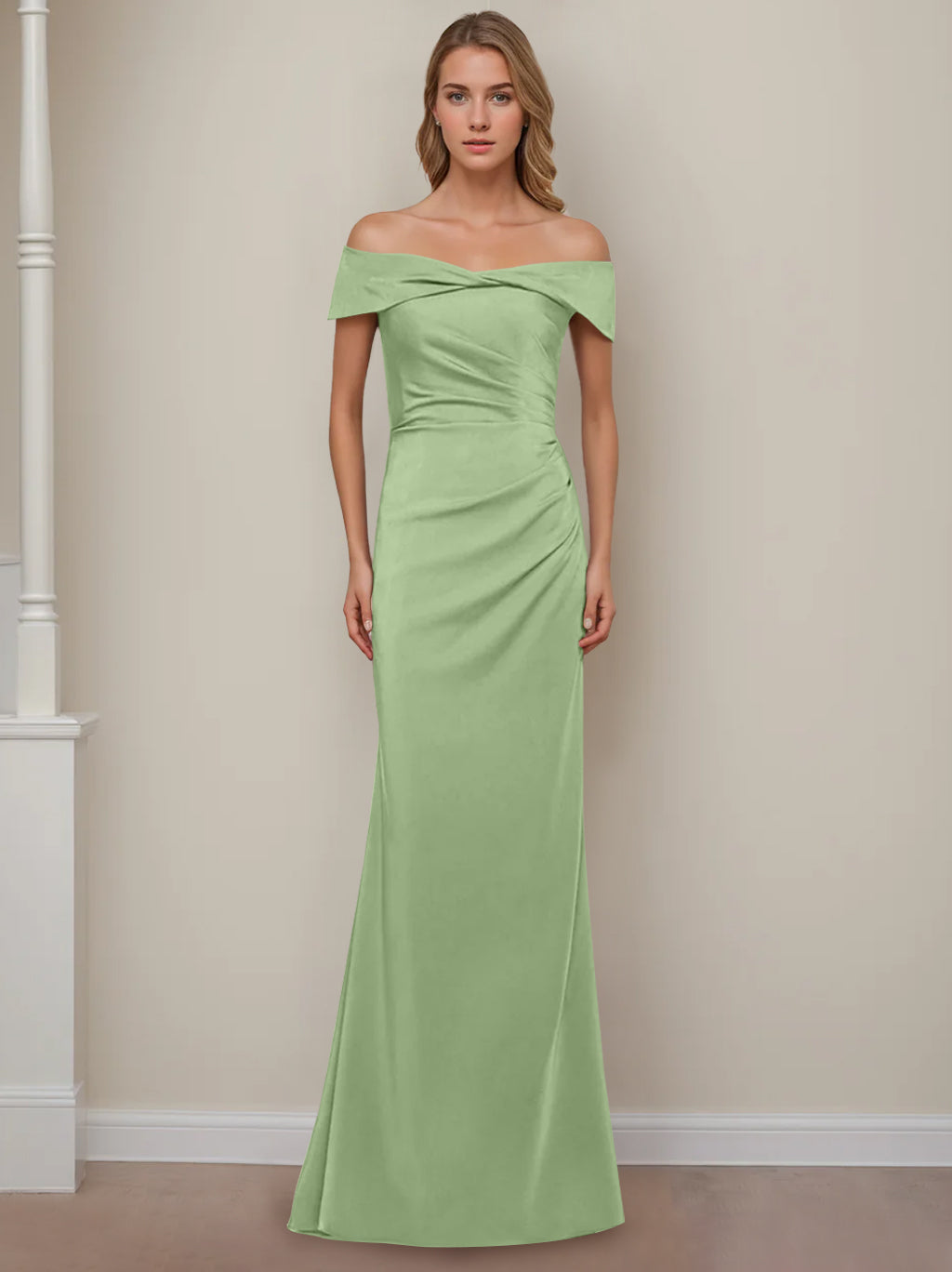Trumpet/Mermaid Off-the-Shoulder Short Sleeves Floor-Length Mother of The Bride Dresses With Ruffles