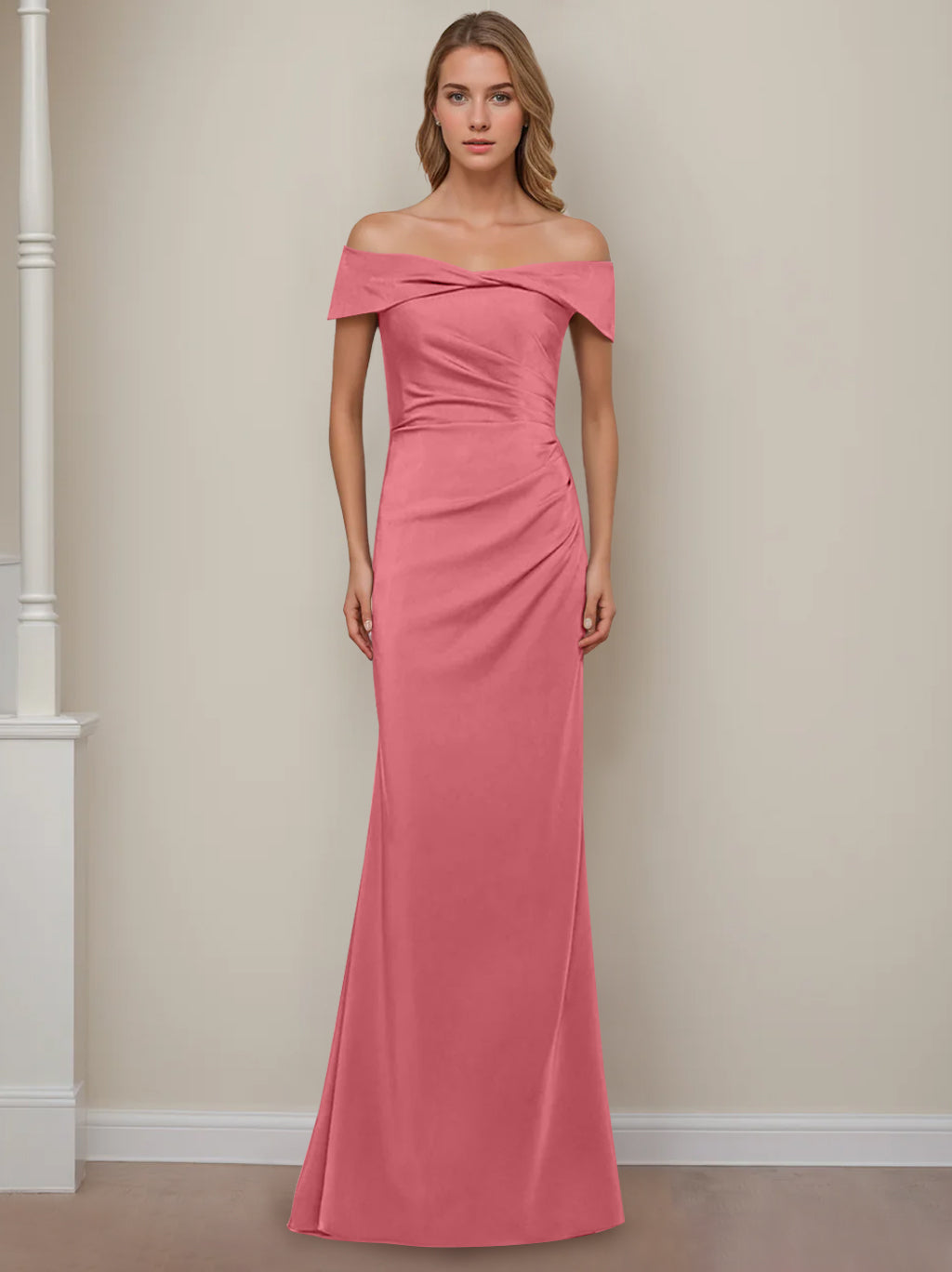 Trumpet/Mermaid Off-the-Shoulder Short Sleeves Floor-Length Mother of The Bride Dresses With Ruffles