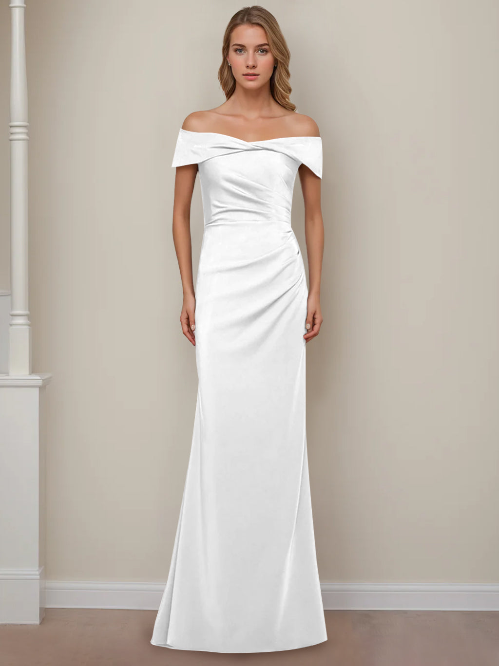Trumpet/Mermaid Off-the-Shoulder Short Sleeves Floor-Length Mother of The Bride Dresses With Ruffles