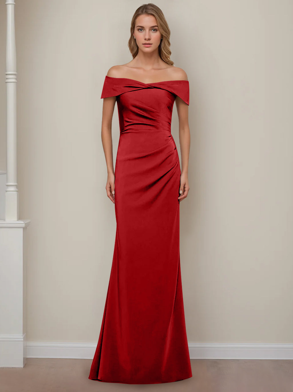 Trumpet/Mermaid Off-the-Shoulder Short Sleeves Floor-Length Mother of The Bride Dresses With Ruffles