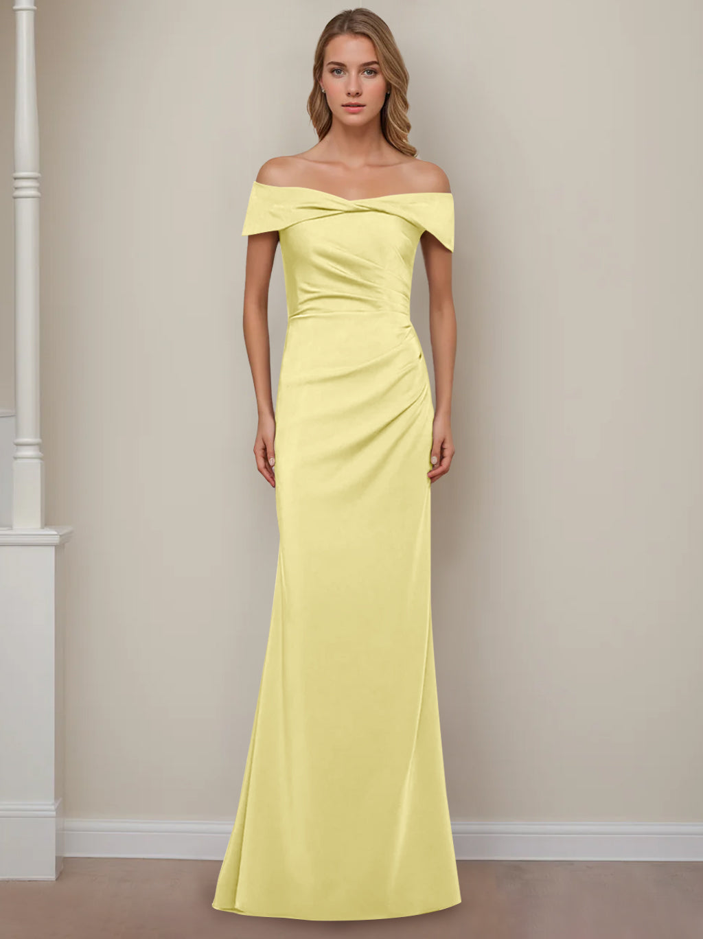Trumpet/Mermaid Off-the-Shoulder Short Sleeves Floor-Length Mother of The Bride Dresses With Ruffles
