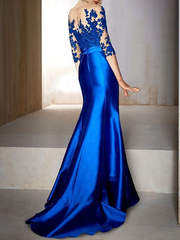 Mermaid/Trumpet Jewel Neck Half Sleeves Floor-Length Mother of the Bride Dresses With Appliques & Bow(s)