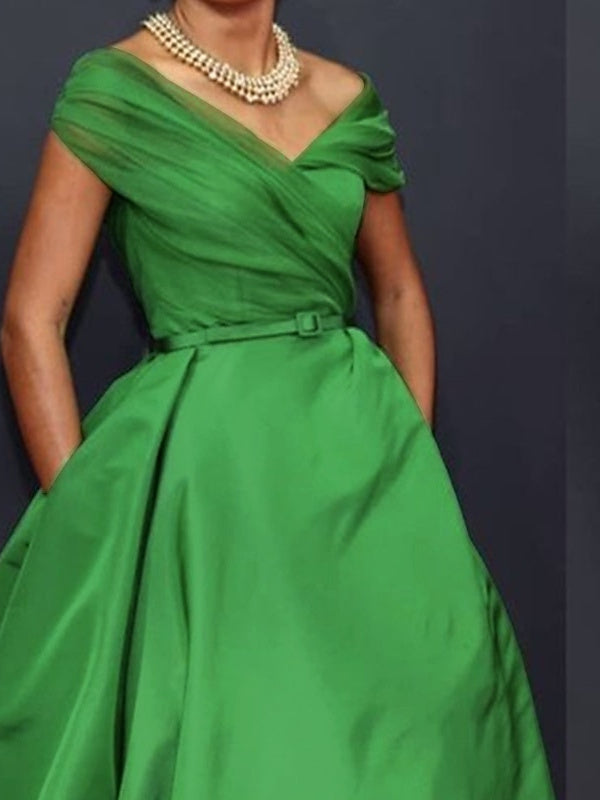 A-Line Cocktail Dress Sleeveless Off Shoulder Ankle Length Ruched Mother of the Bride Dresses