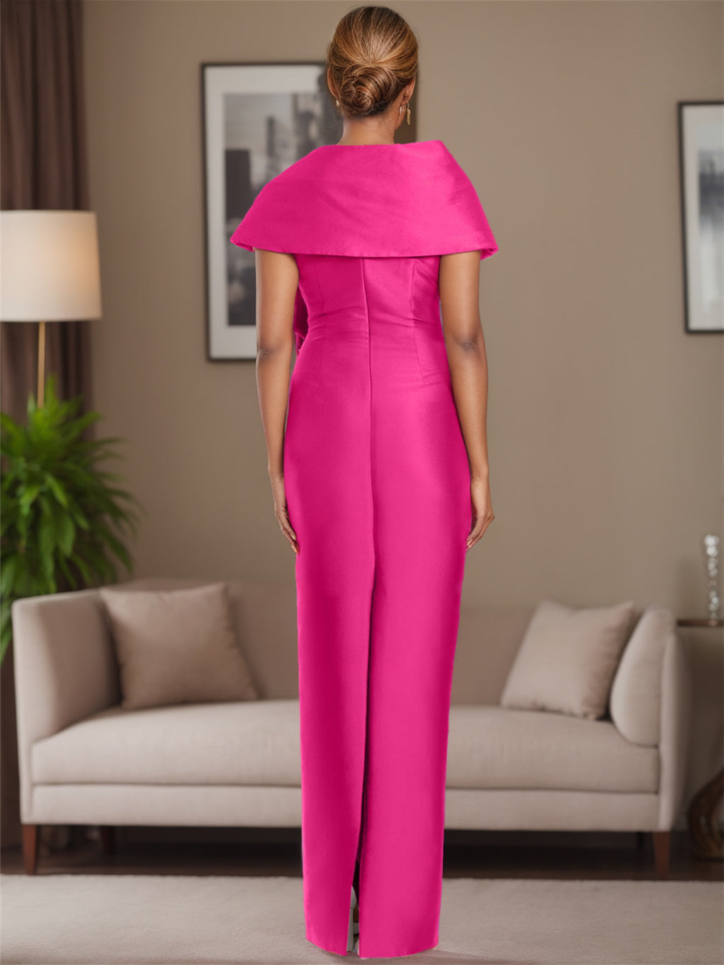 Sheath/Column Satin Evening Dresses Floor-Length Sleeveless Asymmetrical Bow(s) Mother of the Bride Dresses