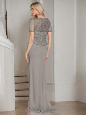 Sheath/Column V-Neck Short Sleeves Floor-Length Mother of the Bride Dresses