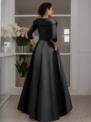 A-Line/Princess V-Neck 3/4 Sleeves Floor Length Mother of the Bride Dresses With Appliques & Beading