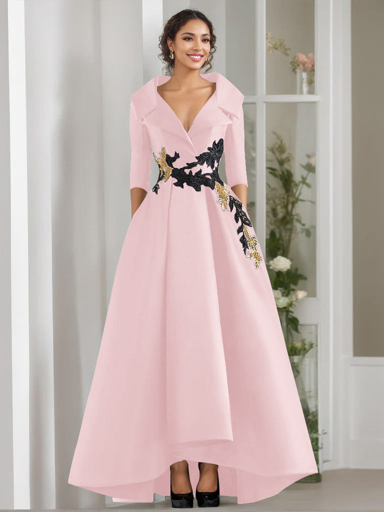 A-Line/Princess V-Neck 3/4 Sleeves Floor Length Mother of the Bride Dresses With Appliques & Beading