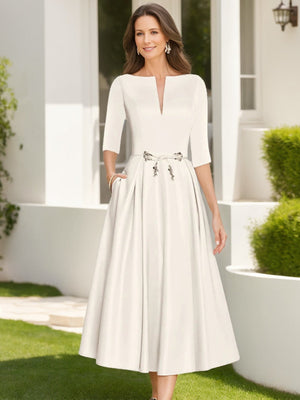 A-Line/Princess Half Sleeves Ankle Length Mother Of The Bride Dresses & Groom With Pockets