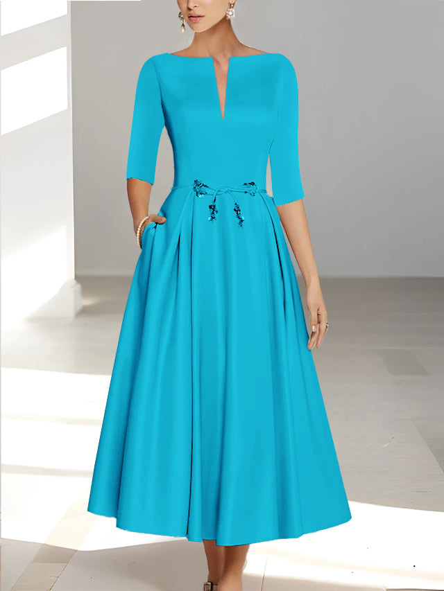 A-Line/Princess Half Sleeves Ankle Length Mother Of The Bride Dresses  & Groom With Pockets