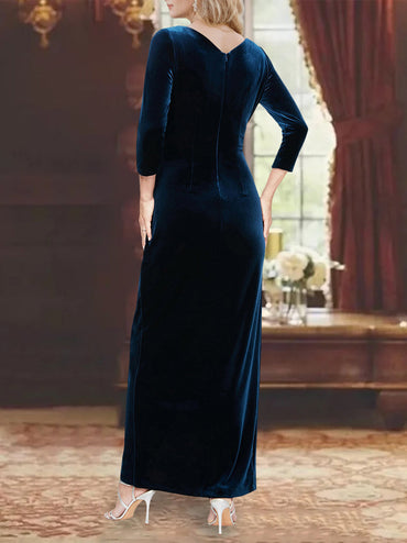 Sheath/Column V-Neck 3/4 Length Sleeves Asymmetrical Mother of the Bride Dresses with Ruffles