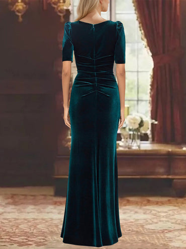 Trumpet/Mermaid Scoop Half Sleeves Floor-Length Mother of the Bride Dresses with Ruffles