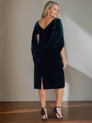 Sheath/Column Scoop Half Sleeves Knee-Length Plus Size Velvet Mother of the Bride Dresses with Ruffles