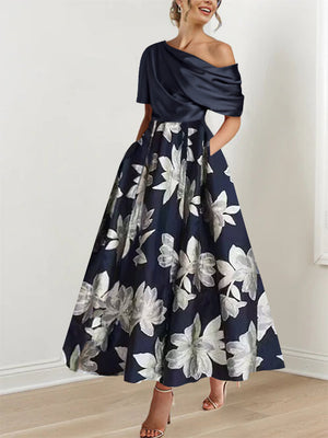 A-Line/Princess Mother of the Bride Dresses Elegant Wedding Guest One-shoulder Printed Flower Ruched