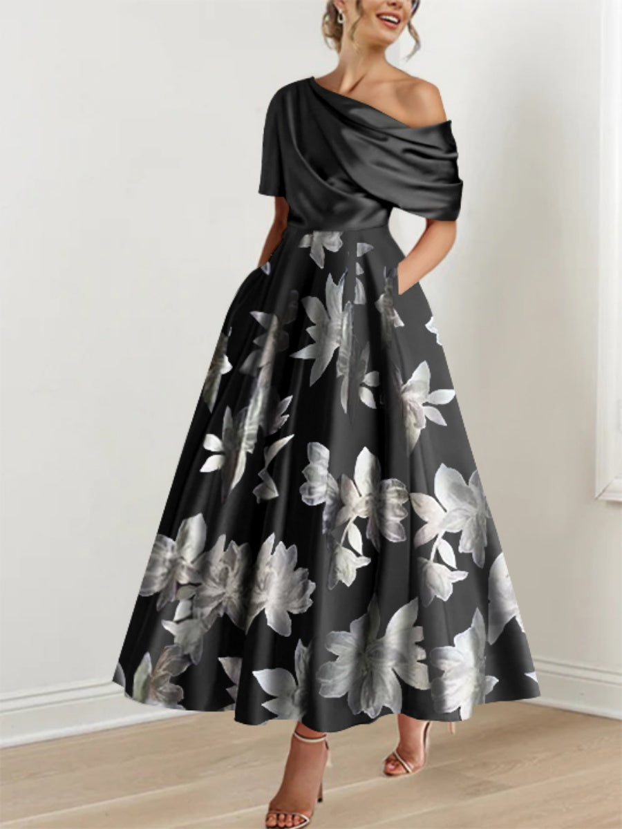 A-Line/Princess Mother of the Bride Dresses Elegant Wedding Guest One-shoulder Printed Flower Ruched