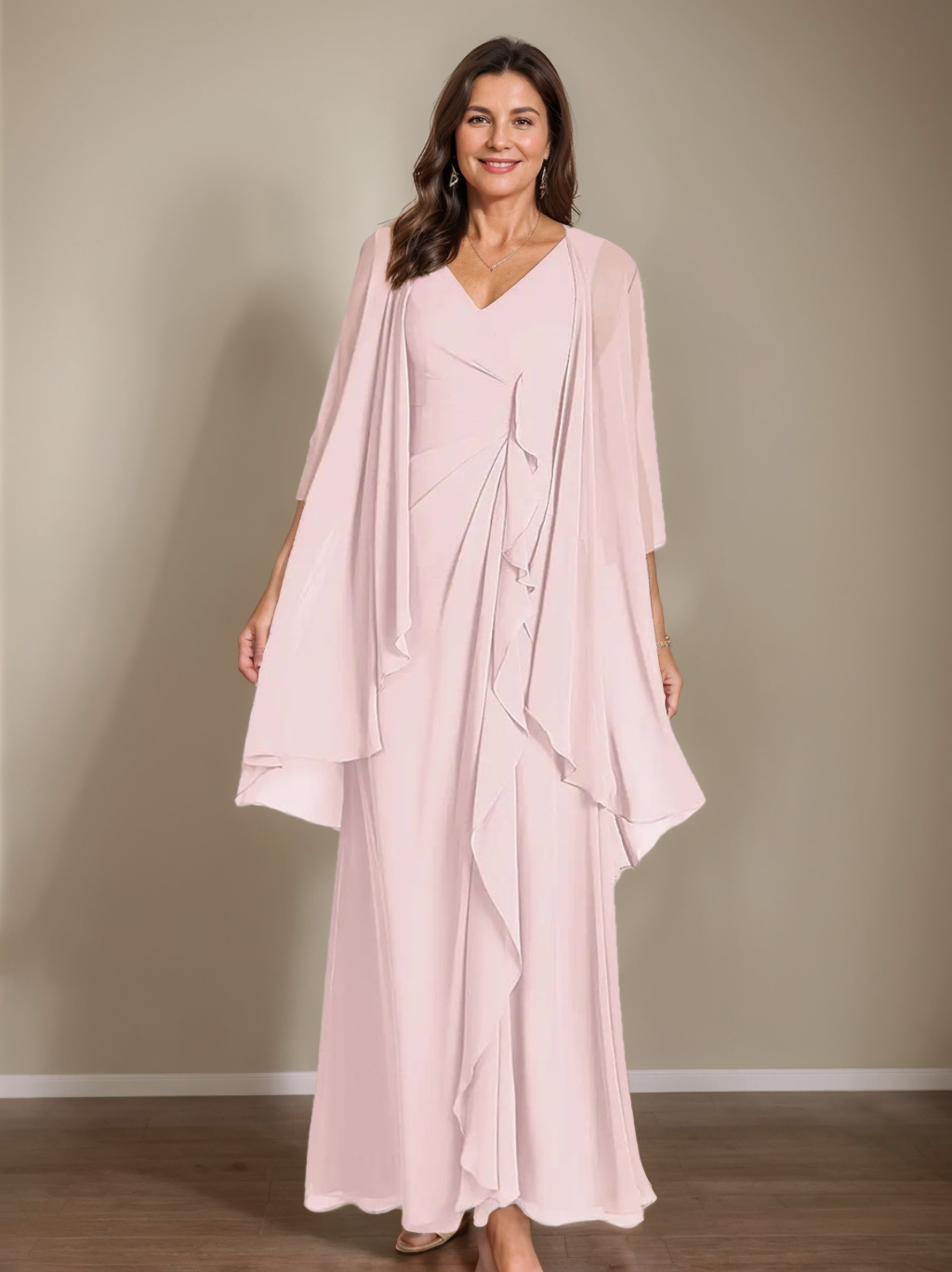 Sheath/Column V-Neck Sleeveless Floor-Length Plus Size Mother of the Bride Dresses with Wraps