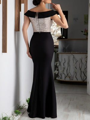 Trumpet/Mermaid V-Neck Short Sleeves Floor-Length Mother of the Bride Dresses with Sequin