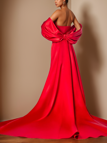 Trumpet/Mermaid Strapless Sleeveless Floor-Length Unique Mother of the Bride Dresses with Split Side & Ruffles