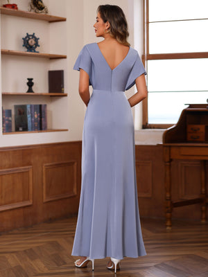 Sheath/Column V-Neck Short Sleeves Floor-Length unique Mother of the Bride Dresses with Ruffles