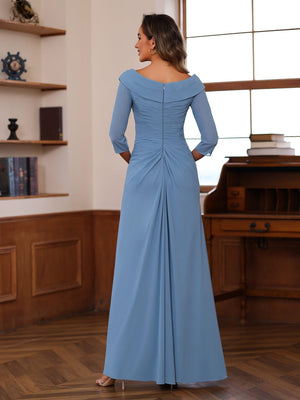 A-Line/Princess V-Neck 3/4 Length Sleeves Floor-Length Unique Mother of the Bride Dresses with Ruffles & Appliques