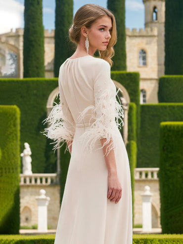 pantsuits with feathers for wedding