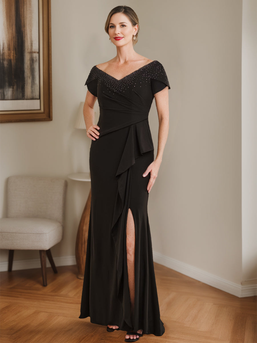 Trumpet/Mermaid V-Neck Mother Of The Bride Dresses with Beading & Split Side & Ruffles