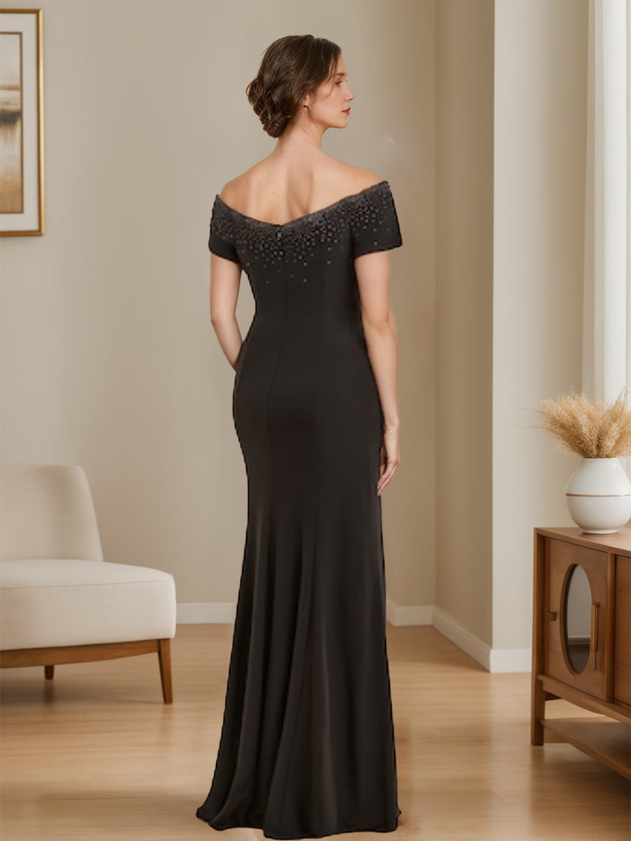 Trumpet/Mermaid V-Neck Mother Of The Bride Dresses with Beading & Split Side & Ruffles