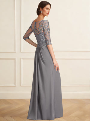 Sheath/Column Mother of the Bride Dresses Chiffon Elegant Dress V Neck Short Sleeves Floor-Length With Sequins Appliques pleated