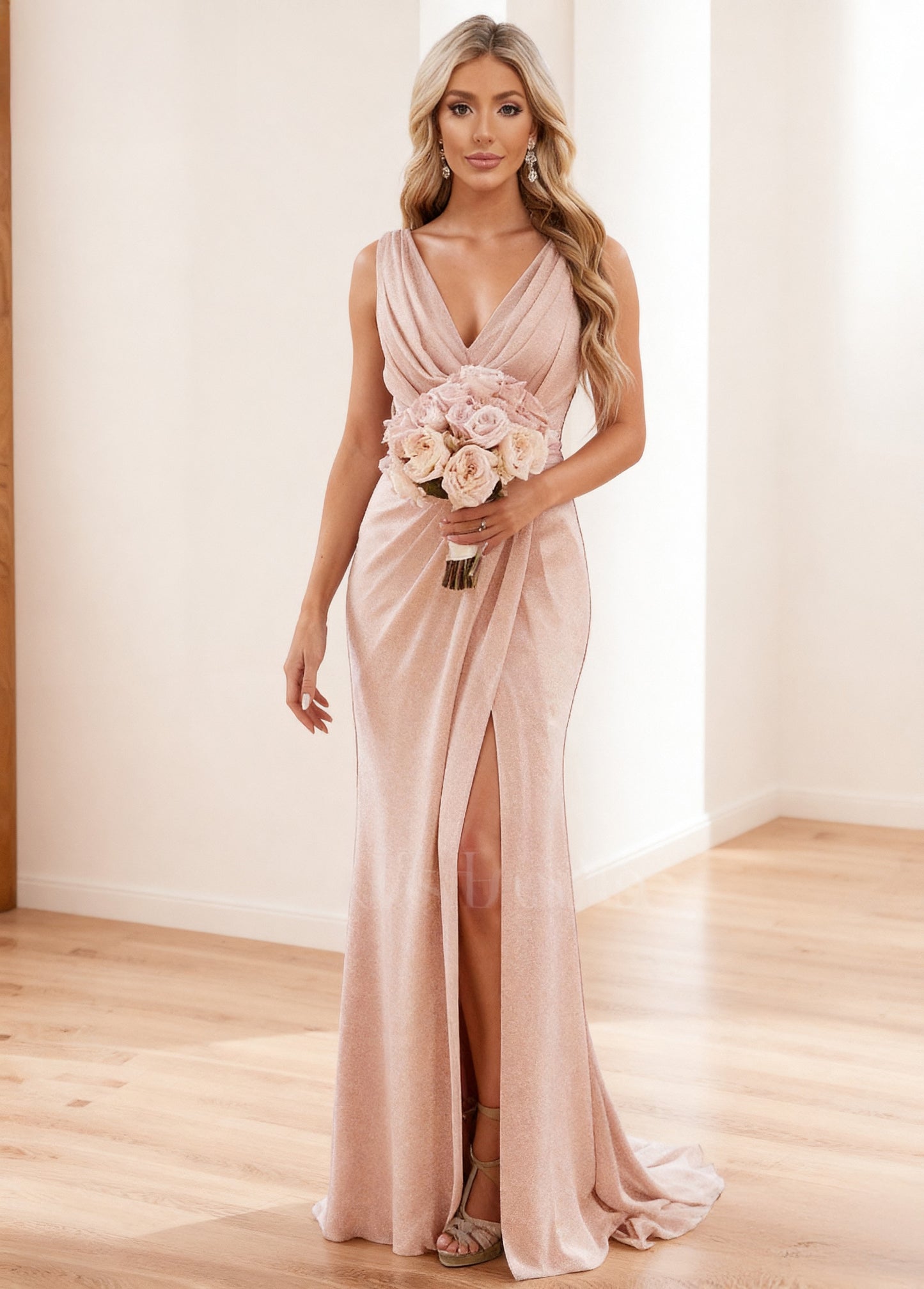 Sheath/Column V-Neck Sleeveless Floor-Length Chiffon Bridesmaid Dress
