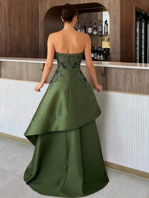 Sheath/Column Evening Dress Appliques Formal Off The Shoulder Sleeveless Floor-Length Layered With Back Zipper