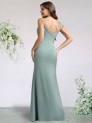 Sheath/Column Satin Bridesmaid Dresses For Wedding Scoop Neck Sleeveless Floor-Length With Back Zipper