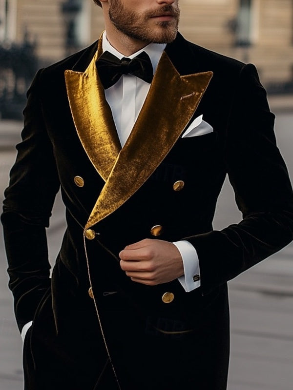 Men's Velvet Blazer Vintage Patchwork Solid Colored Blazer Regular Standard Party Preppy Blazer Jacket