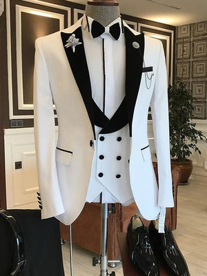 Men's Solid Colored Peak Tailored Fit Single Breasted Wedding Party Tuxedos 3 Piece