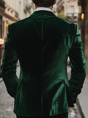 Men's Velvet Patchwork Solid Colored Double Breasted Regular Standard Fit Vintage Party Jacket Blazer