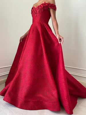 A-Line/Princess Off-the-Shoulder Evening Dresses With Applique & Beading