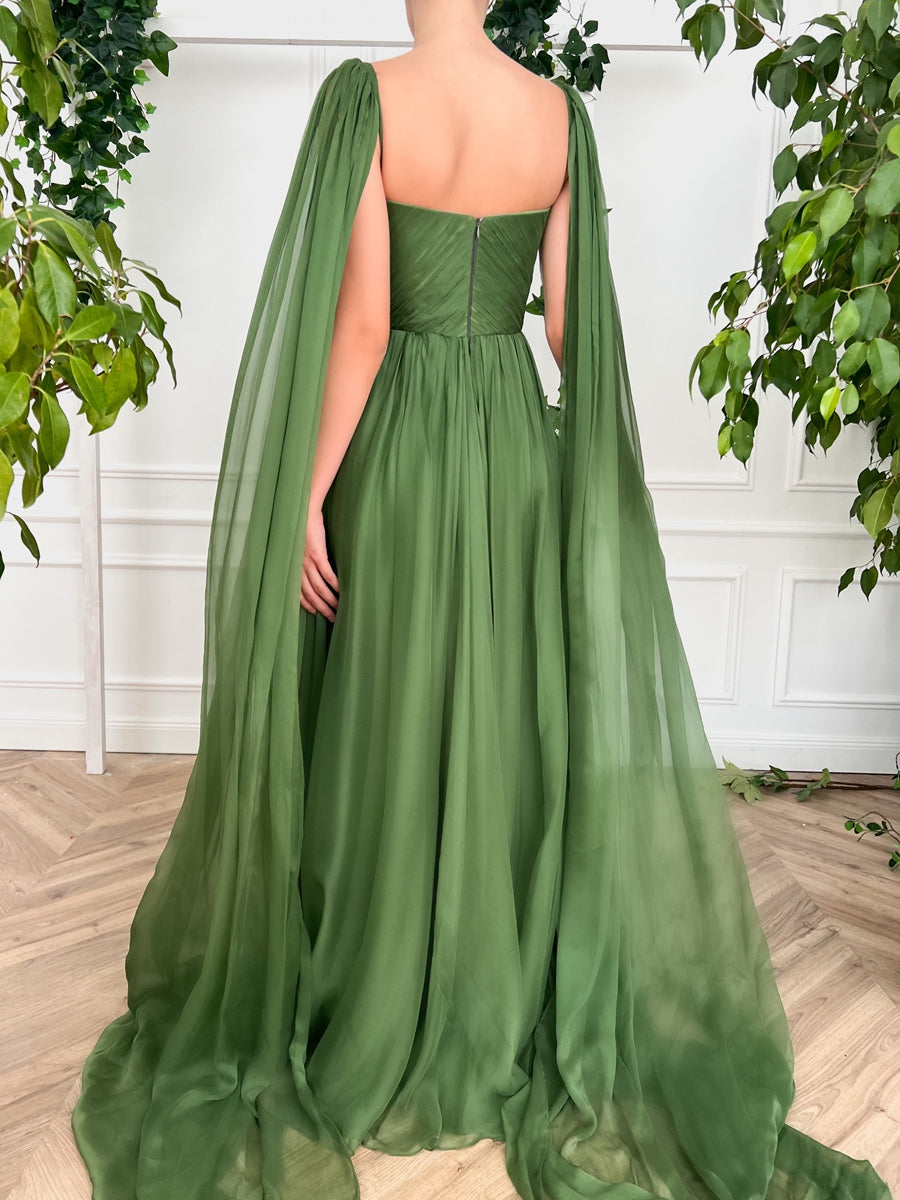 A-Line/Princess V-Neck Long Prom Dresses With Split Side