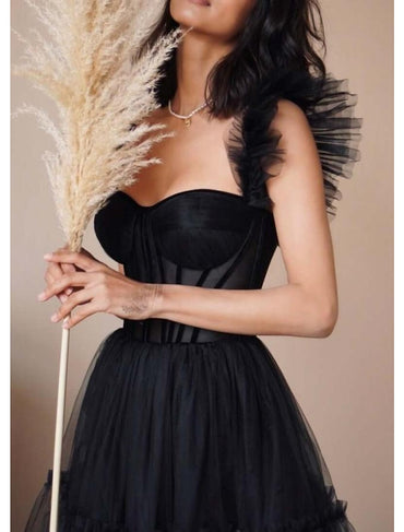 A-Line/Princess Cocktail Dress Tiered Spaghetti Straps Long Wedding Guest Dresses