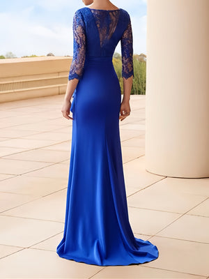 Sheath/Column Evening Gowns Scoop Floor-Length Mother Of The Bride Dresses Elegant With Beads Ruffles Lace