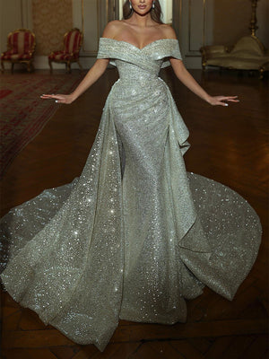 Sheath/Column Off-the-Shoulder Floor-length Evening Dresses