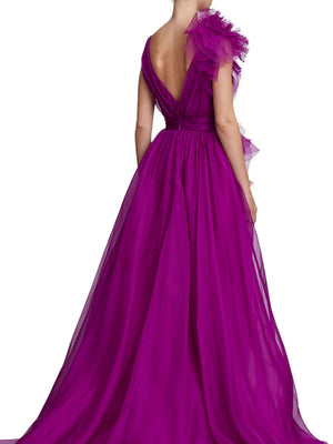 A-Line/Princess Evening Dress V Neck Sleeveless Floor-length Floral Dresses with Split Side Formal