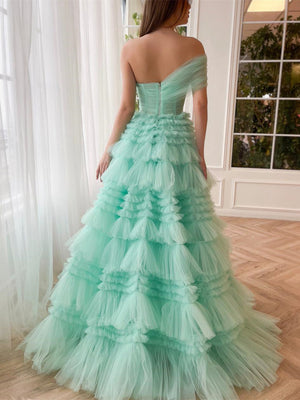 A-Line/Princess One-Shoulder Sleeveless Floor-Length Prom Dresses with Pleats
