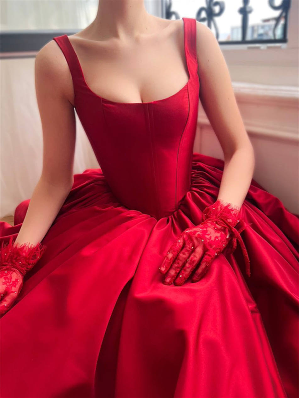 A-Line/Princess Square Neck Spaghetti Straps Sleeveless Floor-Length Prom Dresses
