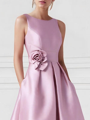 A-Line/Princess Boat Neck Sleeveless Floor-Length Evening Dresses with Pocket