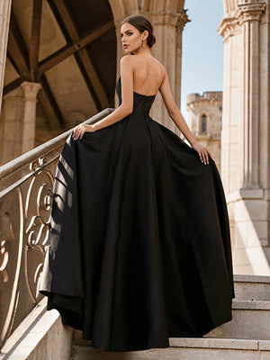 A-Line/Princess Strapless Sleeveless Floor-Length Satin With Split Side Evening Dresses