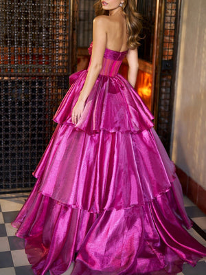 Evening Dresses Strapless Floor-Length Ball Gown with Ruffles