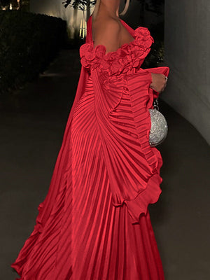 A-Line/Princess One-Shoulder Long Sleeves Floor-Length Plus Size Evening Dresses