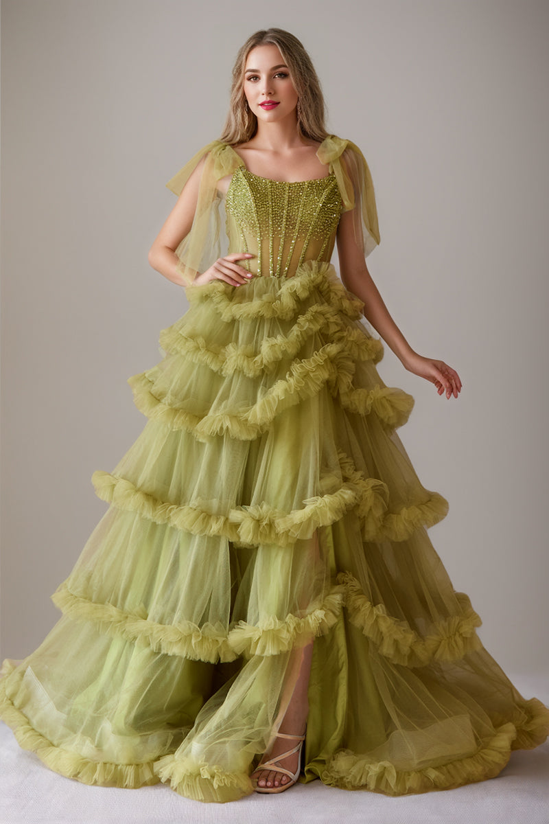 A-Line/Princess Cowl Neck Sleeveless Floor-Length Luxurious Prom Dresses with Crystal & Pleats